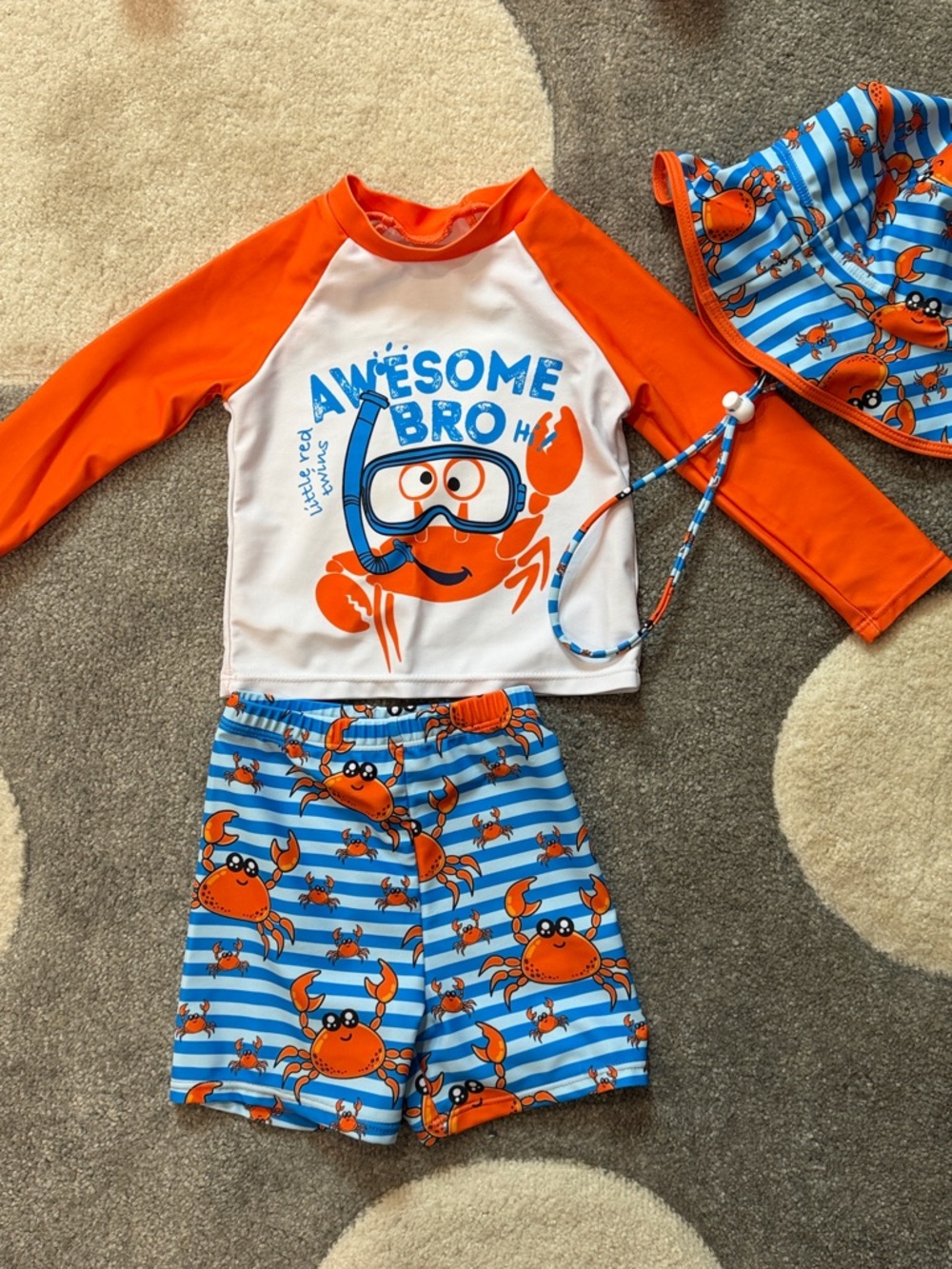 Kids Orange & White Crab Rash Guard Swim Set